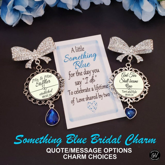 Something Blue for Bride, Personalized Bridal Bouquet Charm - Wedding Date with Couple Names, Bride Bouquet Charm